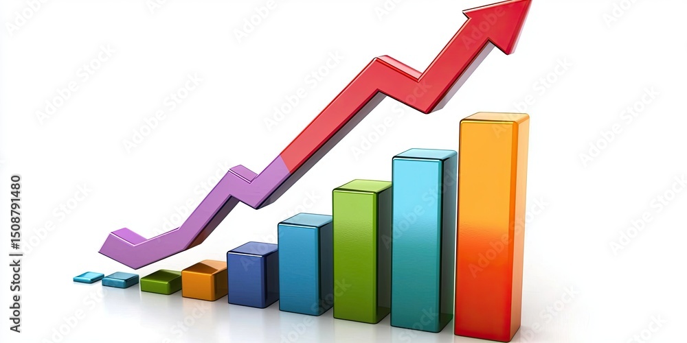 Poster financial growth chart illustrating a steady upward trend with vibrant colors and precise data, crea