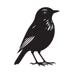 Fototapeta premium Peaceful Lark silhouette resting on twig – Lark illustration – Minimalist Lark vector – Bird silhouette – Bird vector