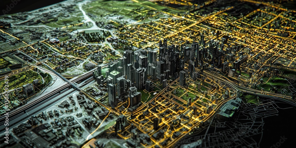 Leinwandbilder A modern urban design interface with interactive city planning tools, real-time infrastructure data, and advanced technology integration.