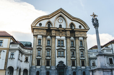 detail of baroque style building facade in european city