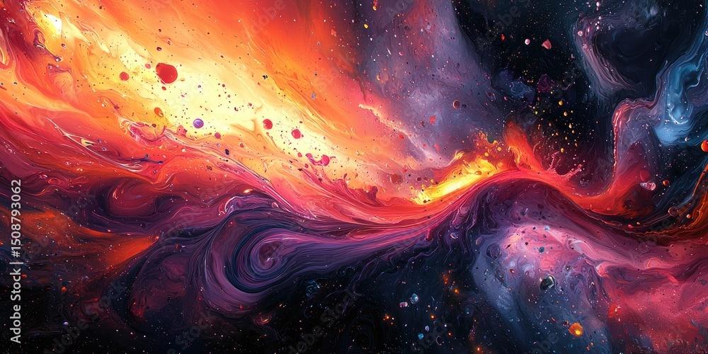 Poster a visually striking abstract design utilizing acrylic pouring fluid art, focusing on the dramatic an