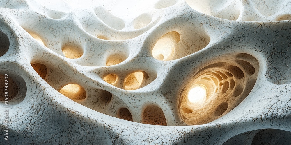 Poster An abstract visual presents textured designs that emphasize the interplay of light and shadow on intricate surfaces, blending smooth and rough textures to form a sophisti