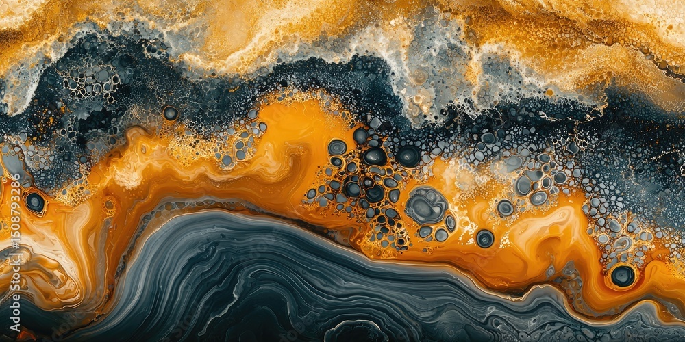 Poster an abstract image featuring marbling fluid art with intricate patterns that flow and swirl in a harm