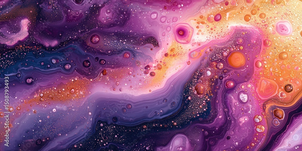 Poster an abstract image featuring marbling fluid art with intricate patterns that flow and swirl in a harm