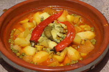 Fresh Homemade Tajine, Moroccan Tajine with Vegetables Close Up