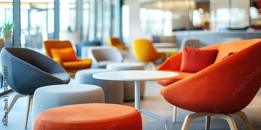 Aufkleber a collaborative workspace showcasing open seating and modern design elements, perfect for professional business themes.
