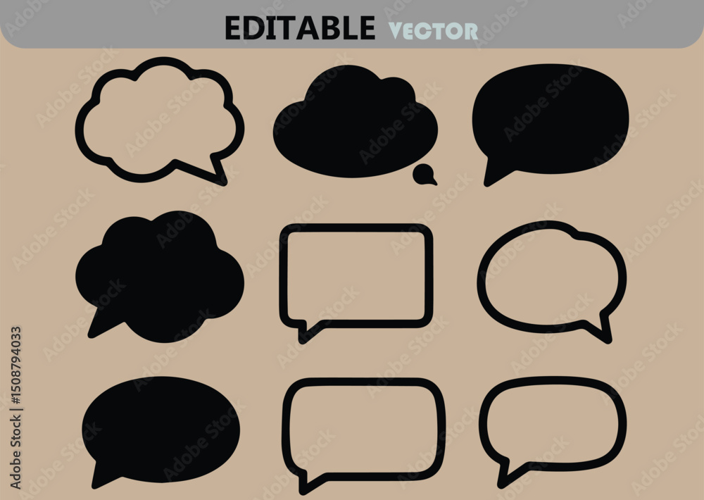 Poster collection of nine different style speech bubbles with various shapes for communication and social m