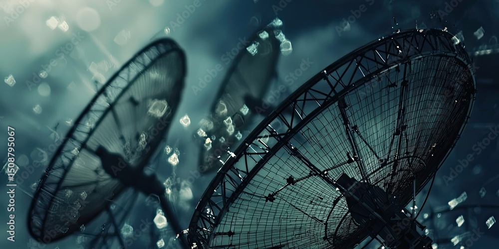 Aufkleber a radio telescope array scanning the skies, with parabolic dishes pointed at the heavens, capturing cosmic signals.
