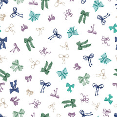 blue, green, emerald Bow knots, gift bows seamless pattern. Coquette Bow Wedding, party gift texture