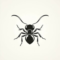 Detailed black silhouette of an ant showcasing its distinct body features against a simple background