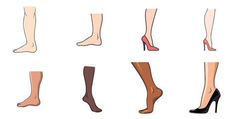 Vector illustration of multiple feet, outline