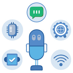Flat Voice Assistant Icons for UI UX Mobile Apps and Smart Devices with Transparent Background