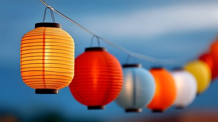Obraz premium Colorful festival lanterns illuminating the evening sky