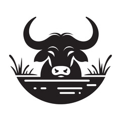 Black and White Buffalo Silhouette in the Water Landscape