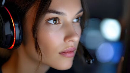Focused female gamer with glowing screen reflection