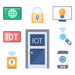 Flat Smart Home Icons for UI UX Mobile Apps and IoT Interfaces with Transparent Background