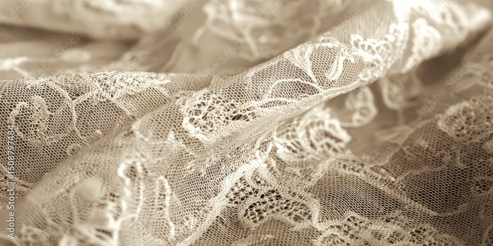 Aufkleber macro shot of sepia-toned lace fabric featuring delicate patterns and soft texture, ideal for romant