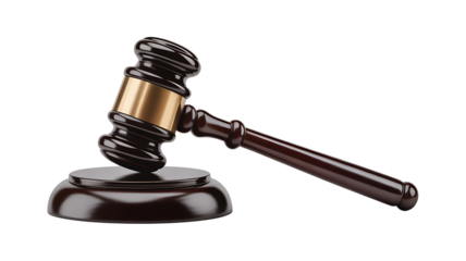 Dark wooden gavel isolated on transparent background. Png