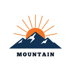 Mountain Peak and Sun Vector Logo Template