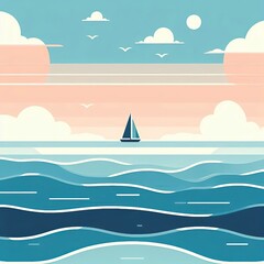 Naklejka premium Simple and Calm Seaside Illustration
