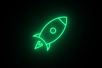 Fototapeta premium Neon colorful rocket icon. Glowing neon spacecraft symbol, spaceship flight sign. Space exploration, startup launch, product promotion, innovation. Flight mode Icon.