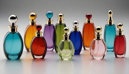 Elegant Collection of Colorful Perfume Bottles with Gold Accents