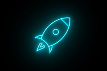 Fototapeta premium Neon colorful rocket icon. Glowing neon spacecraft symbol, spaceship flight sign. Space exploration, startup launch, product promotion, innovation. Cyan Flight mode Icon.