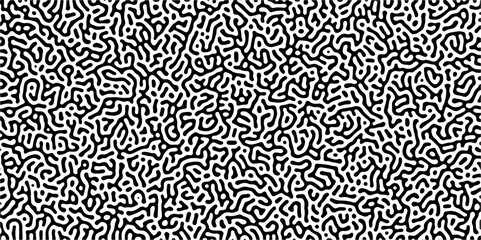 Abstract truing organic wallpaper Turing reaction diffusion monochrome seamless pattern with chaotic motion. Generative algorithm psychedelic background. Reaction-diffusion or truing pattern formation
