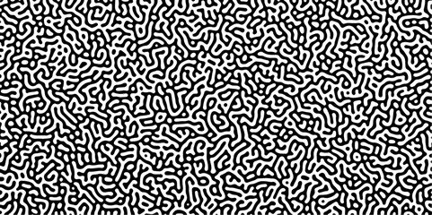 Abstract truing organic wallpaper Turing reaction diffusion monochrome seamless pattern with chaotic motion. Generative algorithm psychedelic background. Reaction-diffusion or truing pattern formation