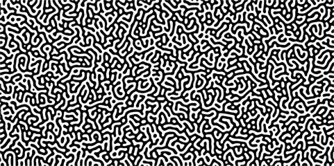 Abstract truing organic wallpaper Turing reaction diffusion monochrome seamless pattern with chaotic motion. Generative algorithm psychedelic background. Reaction-diffusion or truing pattern formation