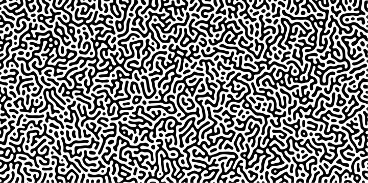 Abstract truing organic wallpaper Turing reaction diffusion monochrome seamless pattern with chaotic motion. Generative algorithm psychedelic background. Reaction-diffusion or truing pattern formation