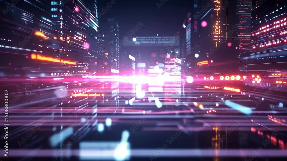 Poster futuristic technology abstract with neon lights and data streams, digital network.