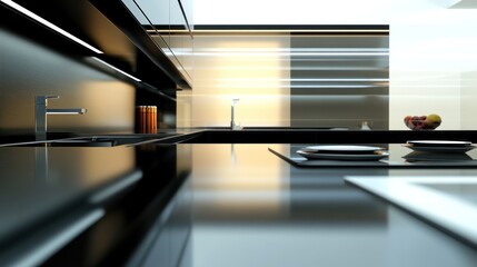 Modern Minimalist Kitchen Design: Sleek Black Countertops and Integrated Appliances