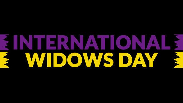 International Widows Day text with side lines on a black background.