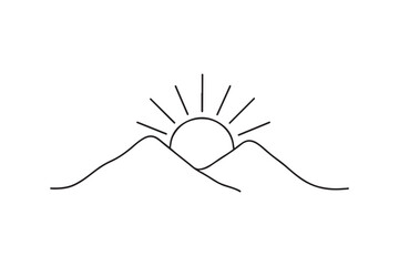 Obraz premium Mountain sunrise continuous one line drawing minimalism design