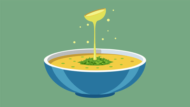 A dollop of chimichurri sauce is drizzled on top adding a burst of flavor to the Sopa Paraguaya.. Vector illustration