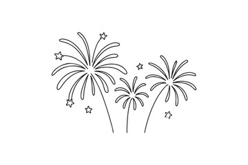 New Year's Fireworks continuous one line drawing minimalism design