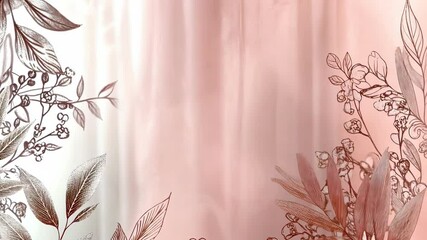 Elegant botanical illustration with leaves and floral designs on a soft pastel pink background, perfect for wedding invitations or spring designs. - Powered by Adobe
