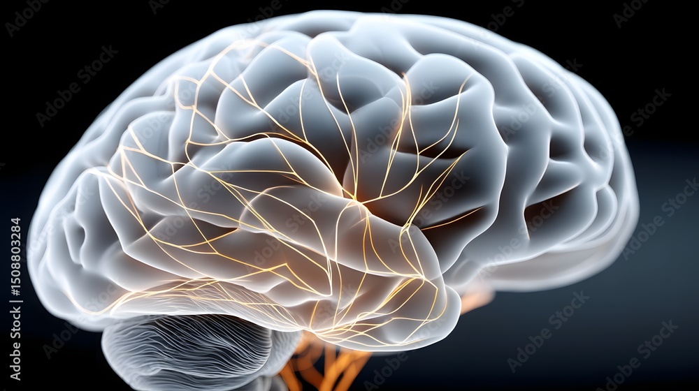 Aufkleber 3d visualization of a brain with glowing neural connections