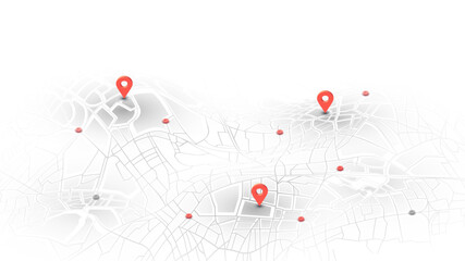 Obraz premium Locator position point. GPS tracking system to navigate around the city landmarks. Detailed city street map with directions to different locations. Vector illustration