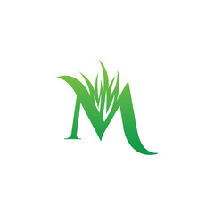 Letter M with Grass Lawn care Logo