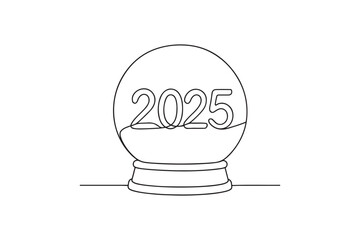 Snow globe with 2025 continuous one line drawing minimalism design