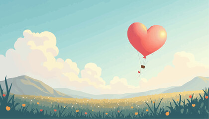 Heart balloon over field