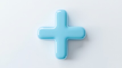 Obraz premium Light Blue Plus Sign with Soft Rounded Edges on a White Surface for Design Projects.