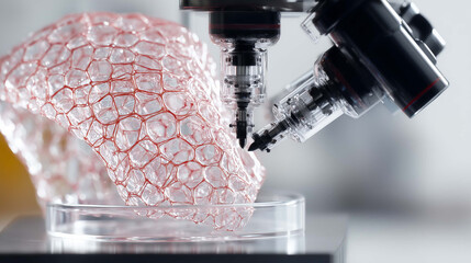 Artificial skin development in a lab with high-precision robotic tools. Innovative biotechnology and medical research concept for human tissue engineering and transplantation.