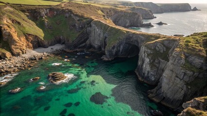Dramatic Coastal Cliffs Green Ocean Cove Ireland