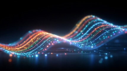 Abstract digital wave design with glowing particles.