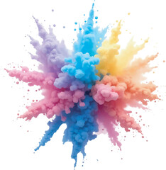 Colorful holi powder on white background. colorful vibrant rainbow holi paint color powder explosion with bright colors isolated white background.