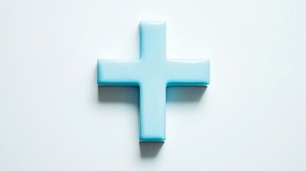 Obraz premium Minimalist Light Blue Plus Sign on White Background for Addition, Medical, and Mathematical Concepts.