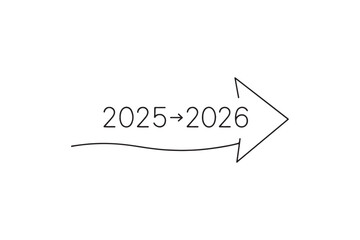 Fototapeta premium Year change arrow (2025 → 2026) continuous one line drawing minimalism design
